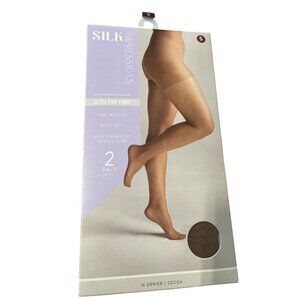 Silk Impressions Pantyhose Size Small Ultra Fine Sheer 2Pair Cocoa 15 Denier NEW